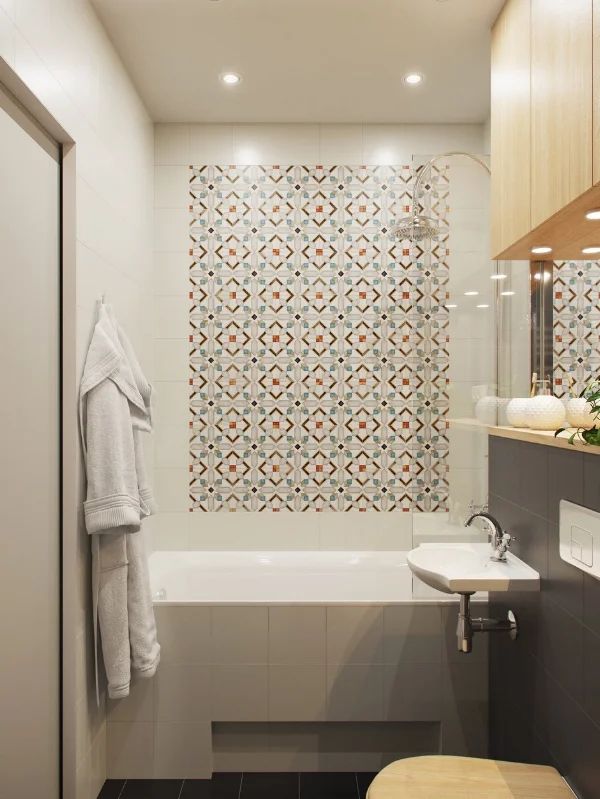 Unique tile accent wall in the bathroom