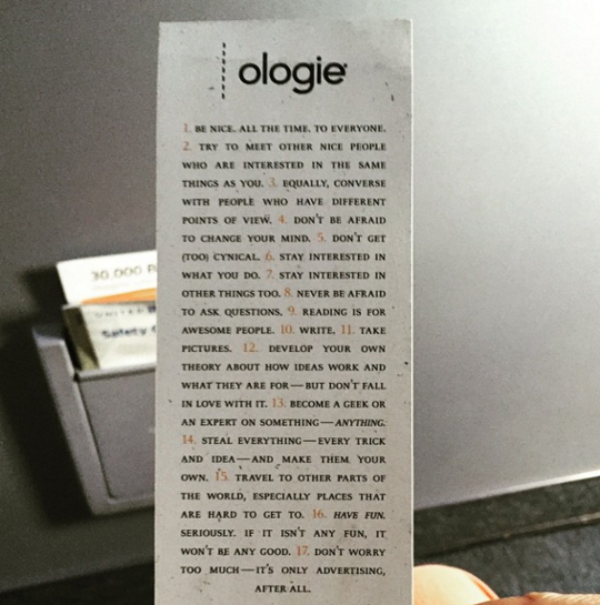 We spoke at, and made friends with, Ologie, who made these lovely bookmarks out of the epilogue of Paid Attention.