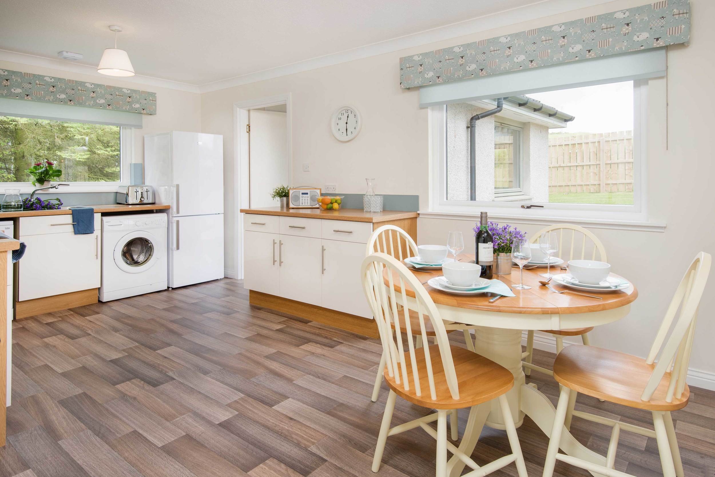 The spacious kitchen boasts an impressive array of all that may be required for a holiday or short stay.
