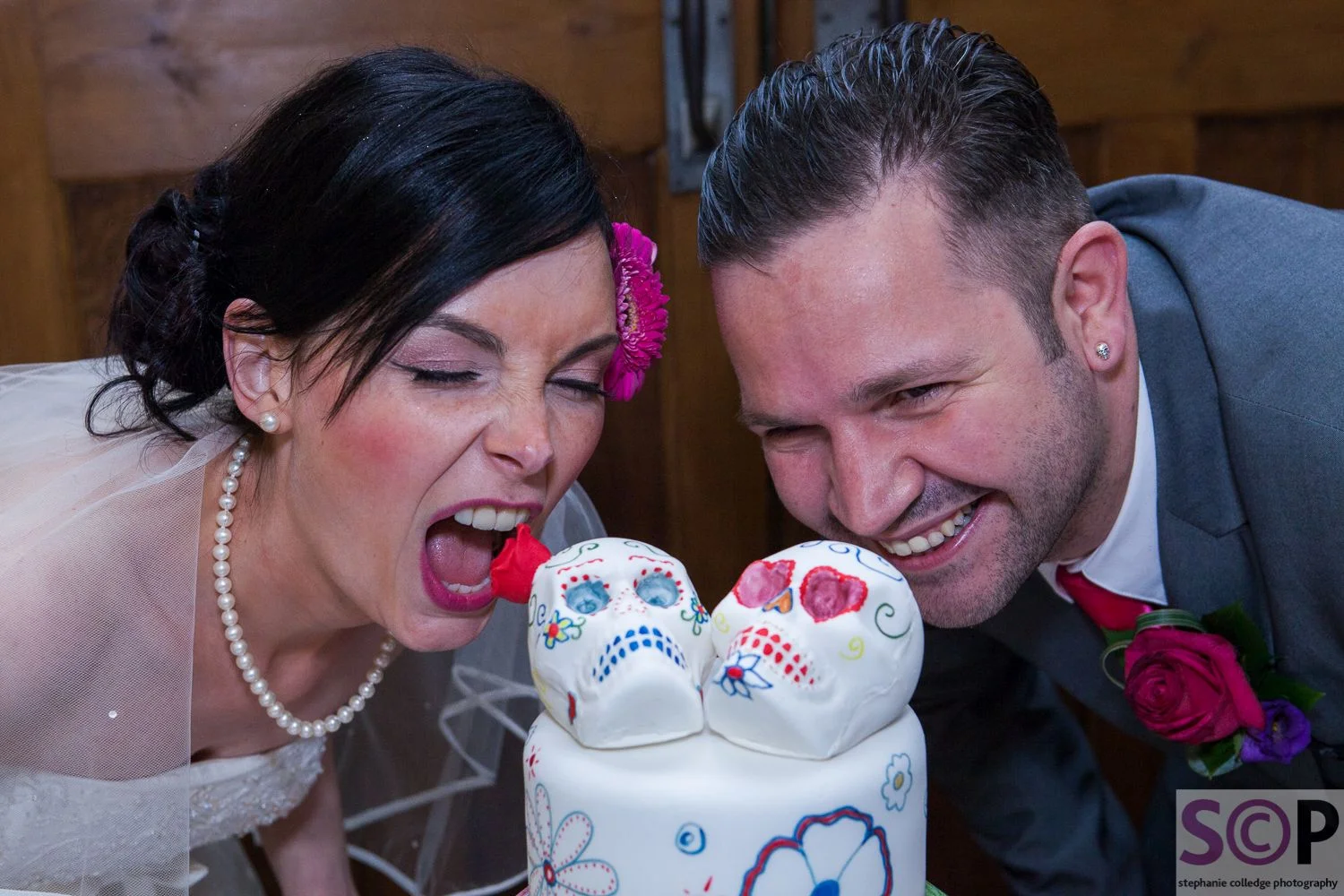 Bride and Groom with skull cake