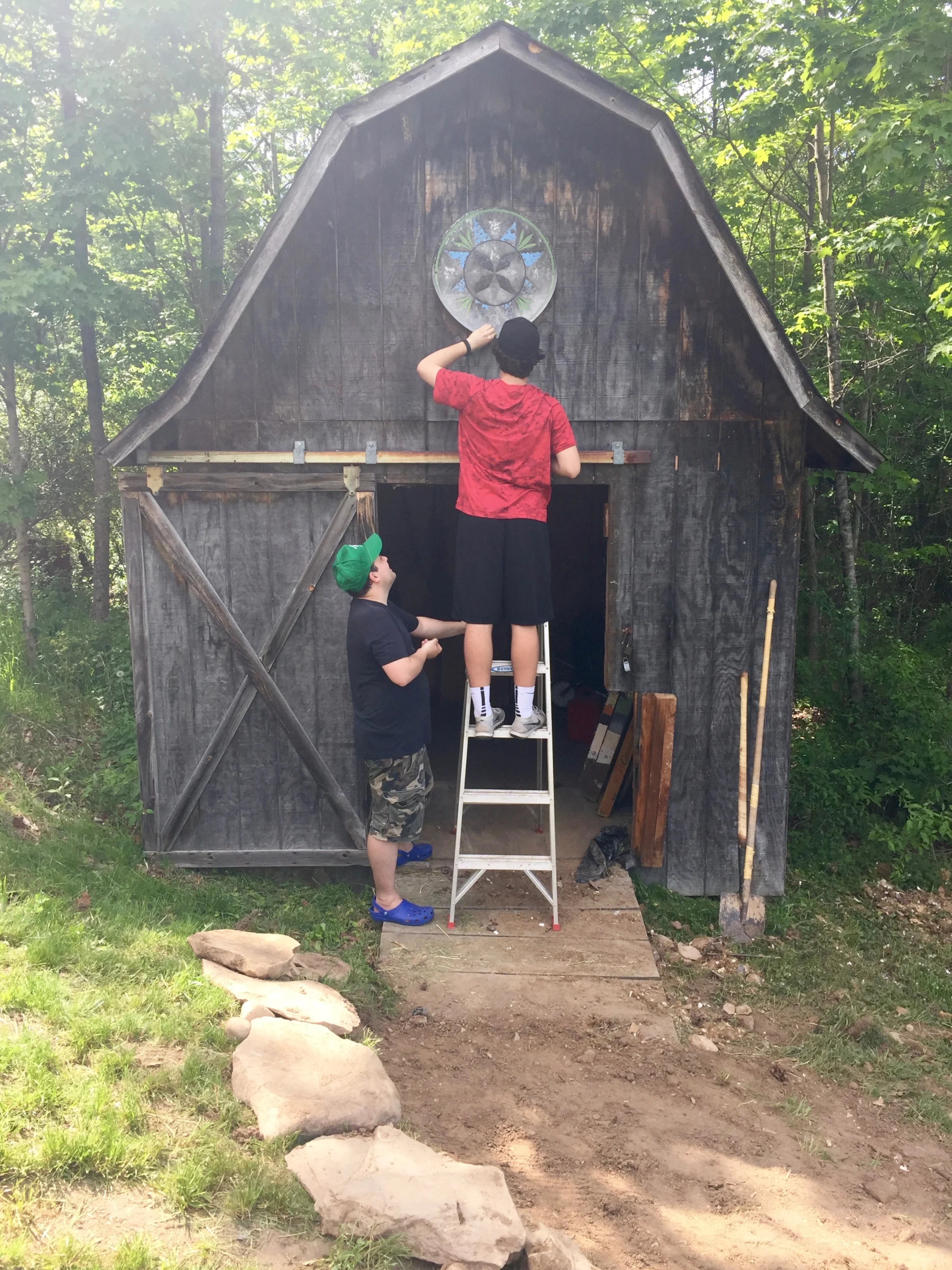 During: Putting a hex sign on our shed