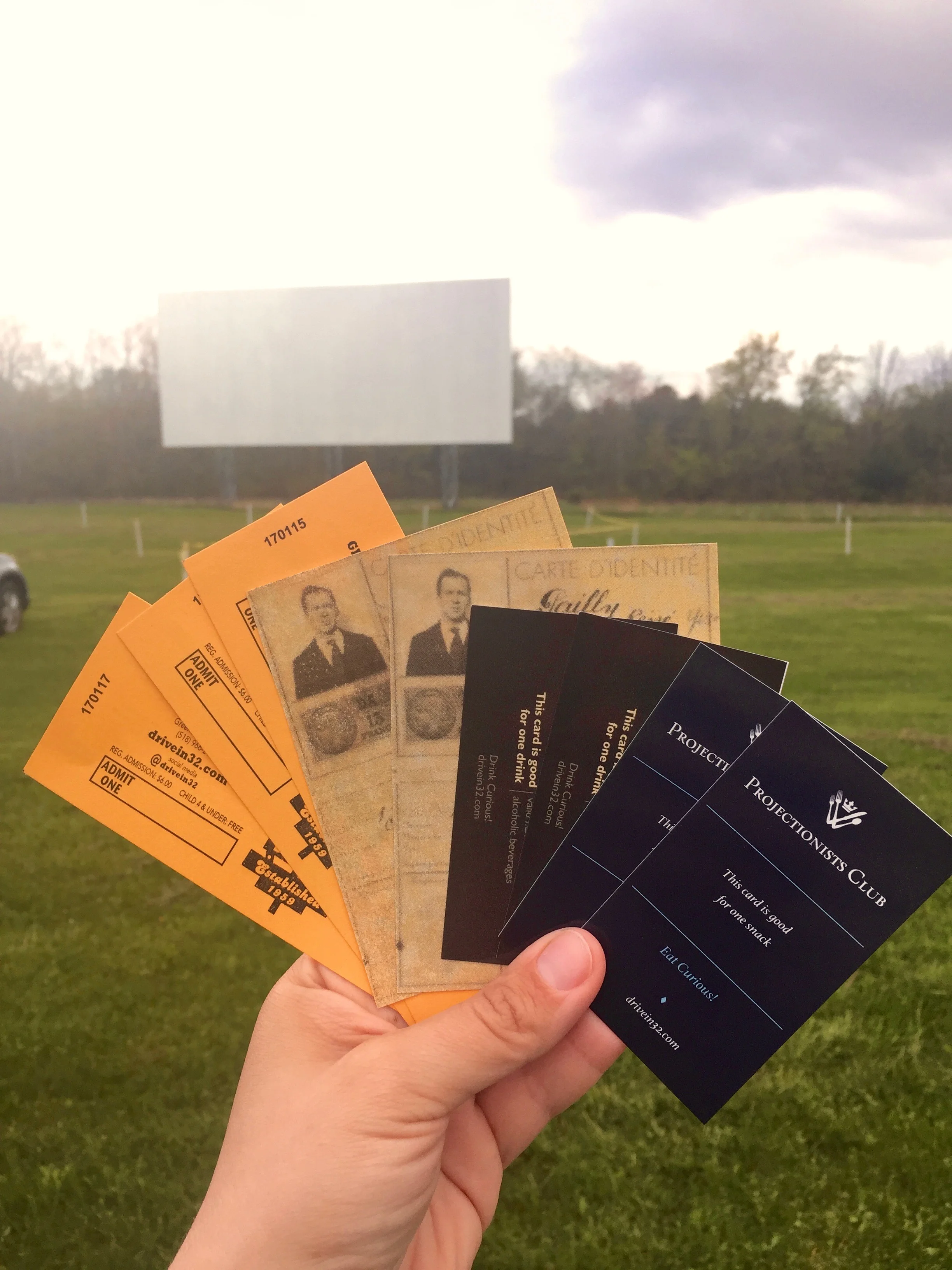 The Greenville Drive-In's well-designed movie tickets, Casablanca-inspired "papers," snack tickets and drink tickets.