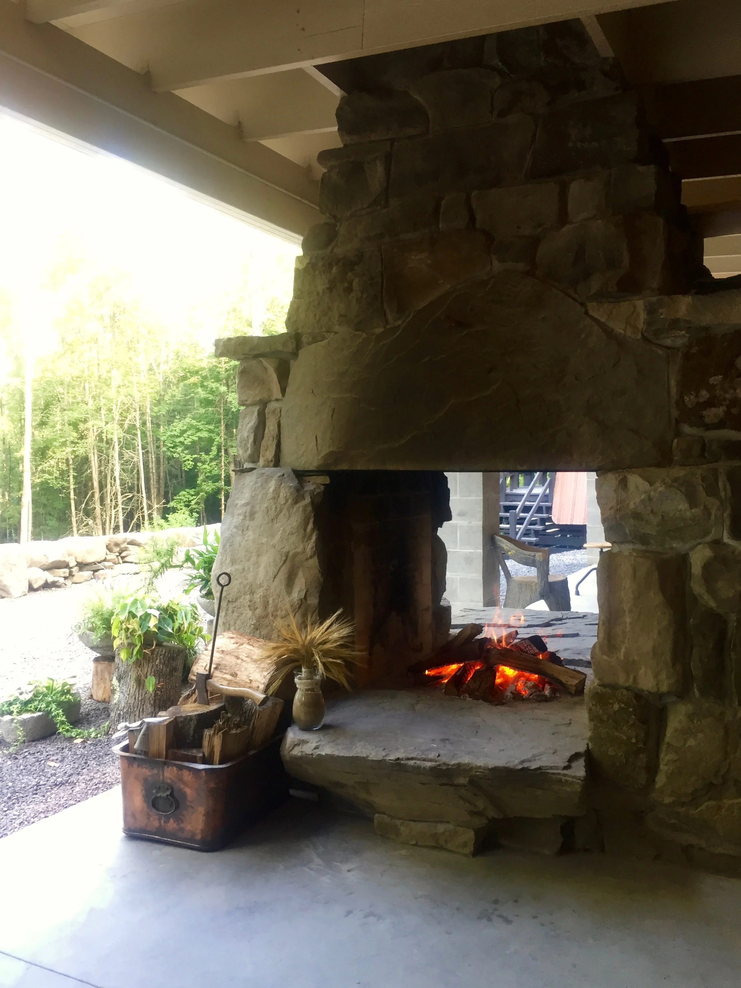 Camp Here Here fireplace