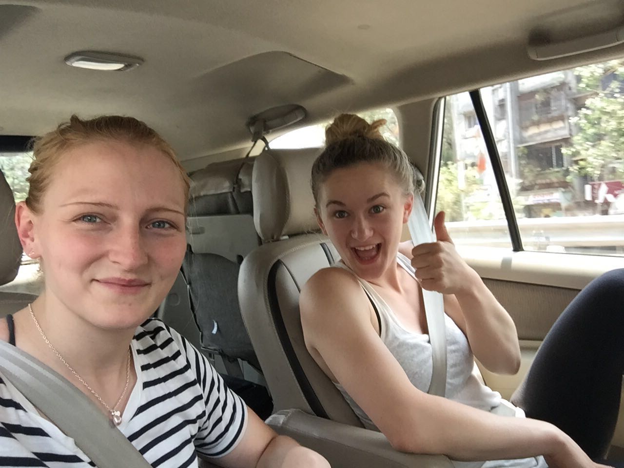 We made it!!! Cab ride to Navi Mumbai with Shauna