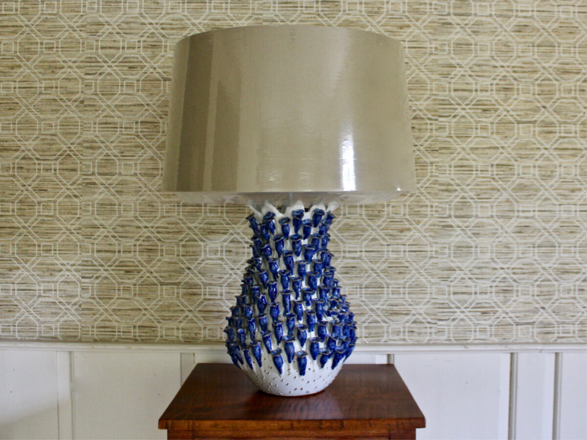 Ceramic Barnacle Lamp with Linen Shade</p> SKU: LAKJ<p> </p><p>