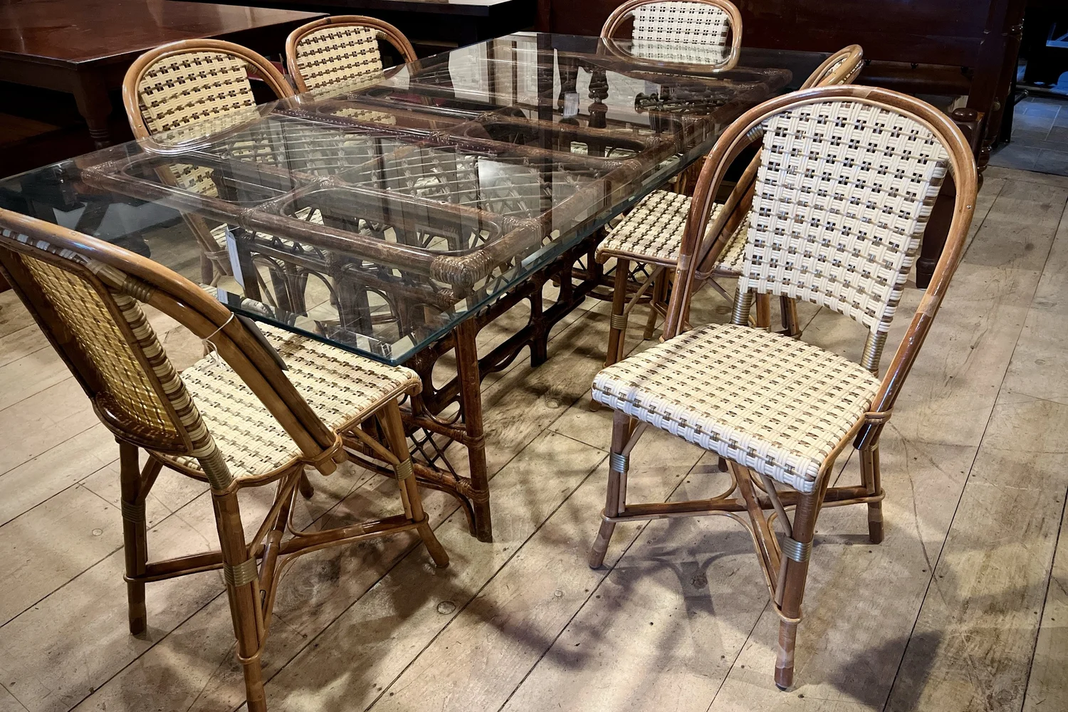 Set of Chic, Vintage Parisian Bistro Chairs, Rattan Frames