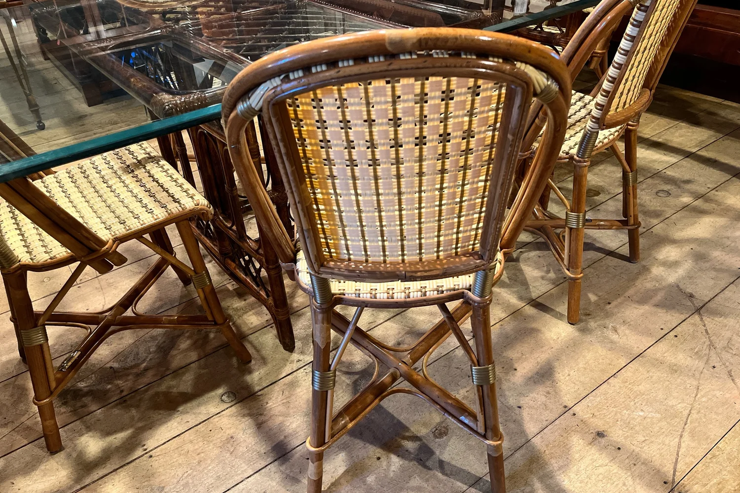 Set of Chic, Vintage Parisian Bistro Chairs, Rattan Frames, Maker:  Drucker, Paris SKU: PI103122F — LEONARDS NEW ENGLAND