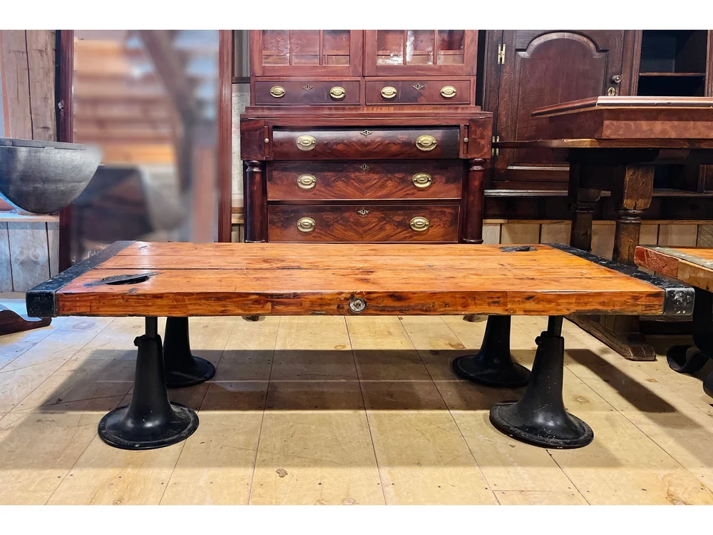Hatch Cover Coffee Table with legs made from 4 Cast Iron
