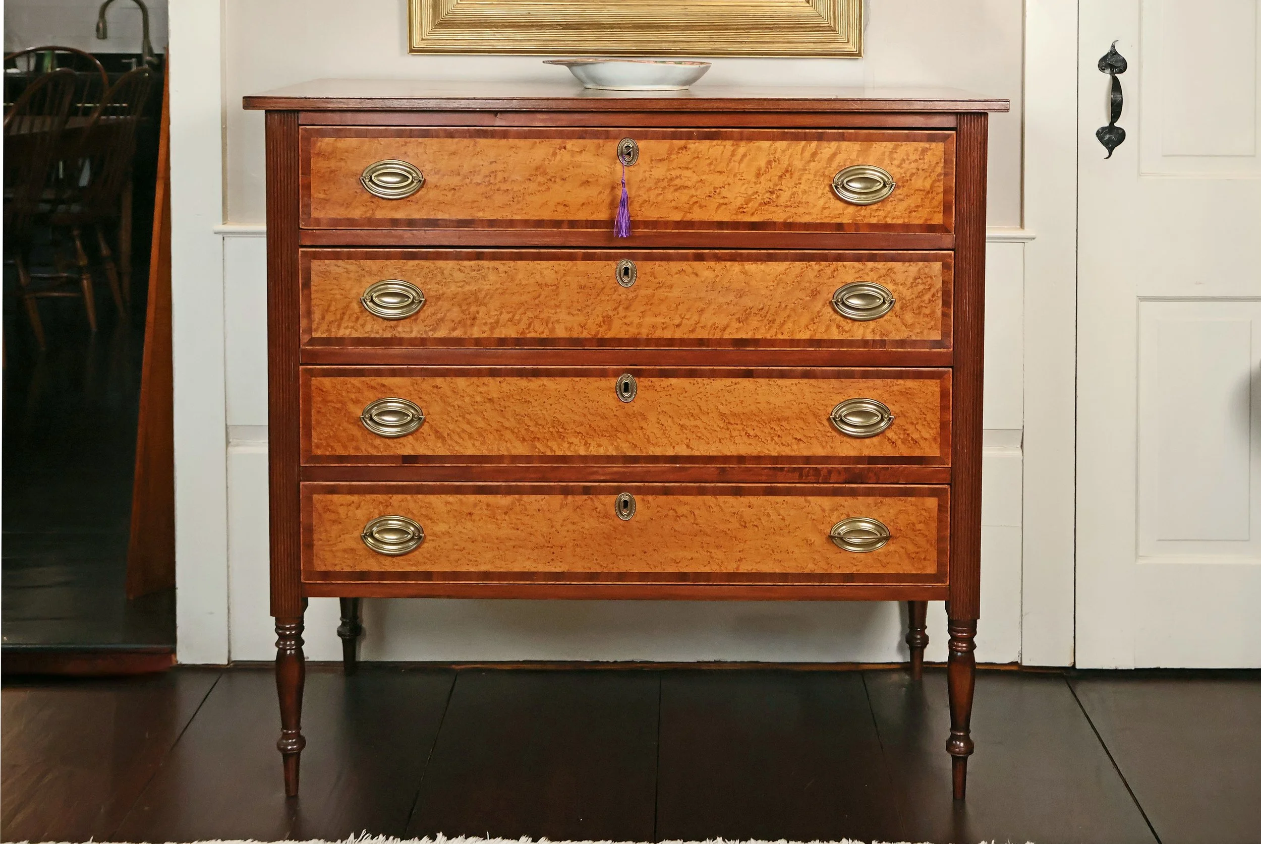 Sheraton 4 Drawer Chest in Birch with Birdseye Maple Drawer Fronts, Circa 1820 </p> SKU: LA-1024<p> </p><p>
