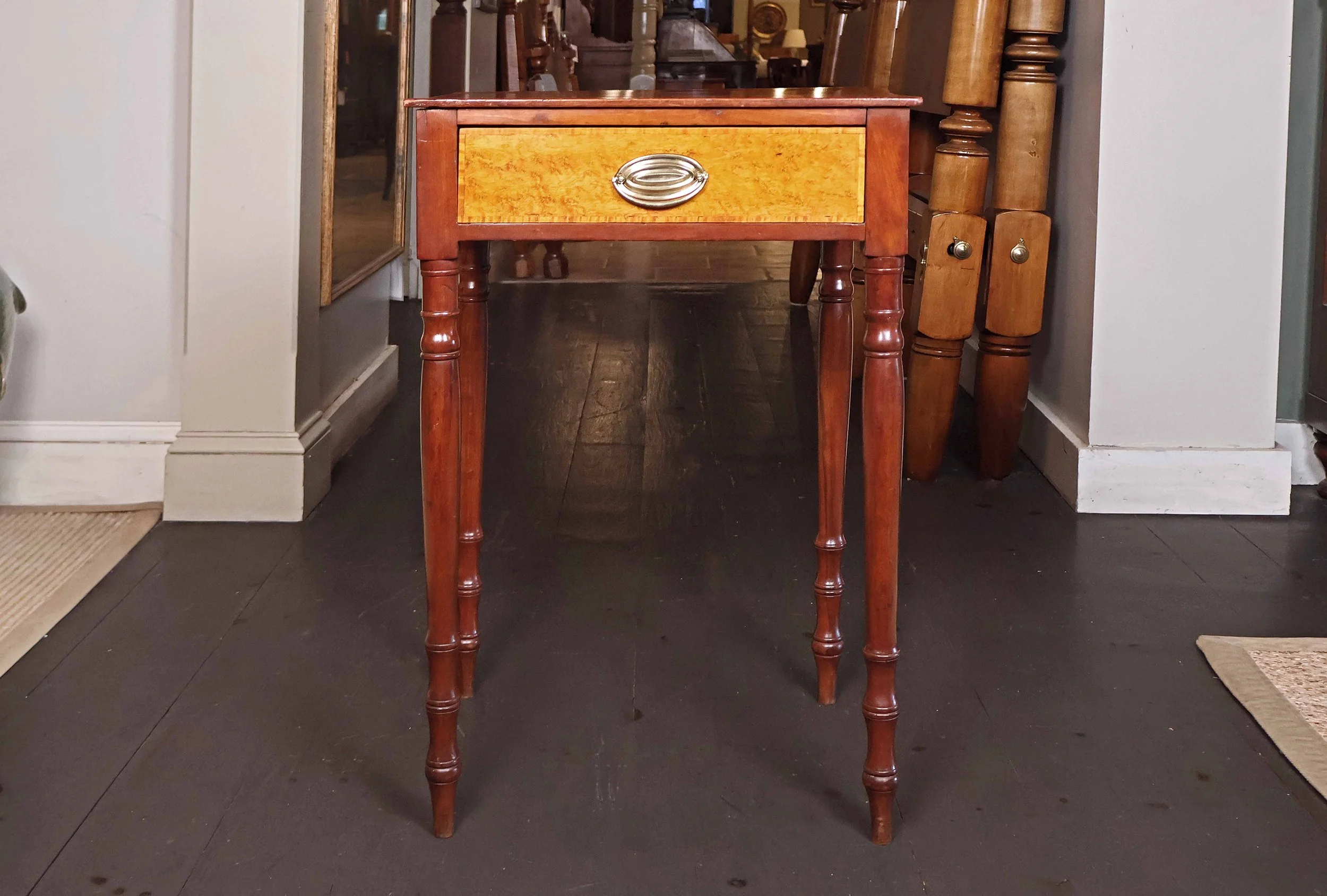 Sheraton One Drawer Stand in Cherry with Birdseye Maple Drawer Front, Circa 1820</p> SKU: LA-1008<p> </p><p>