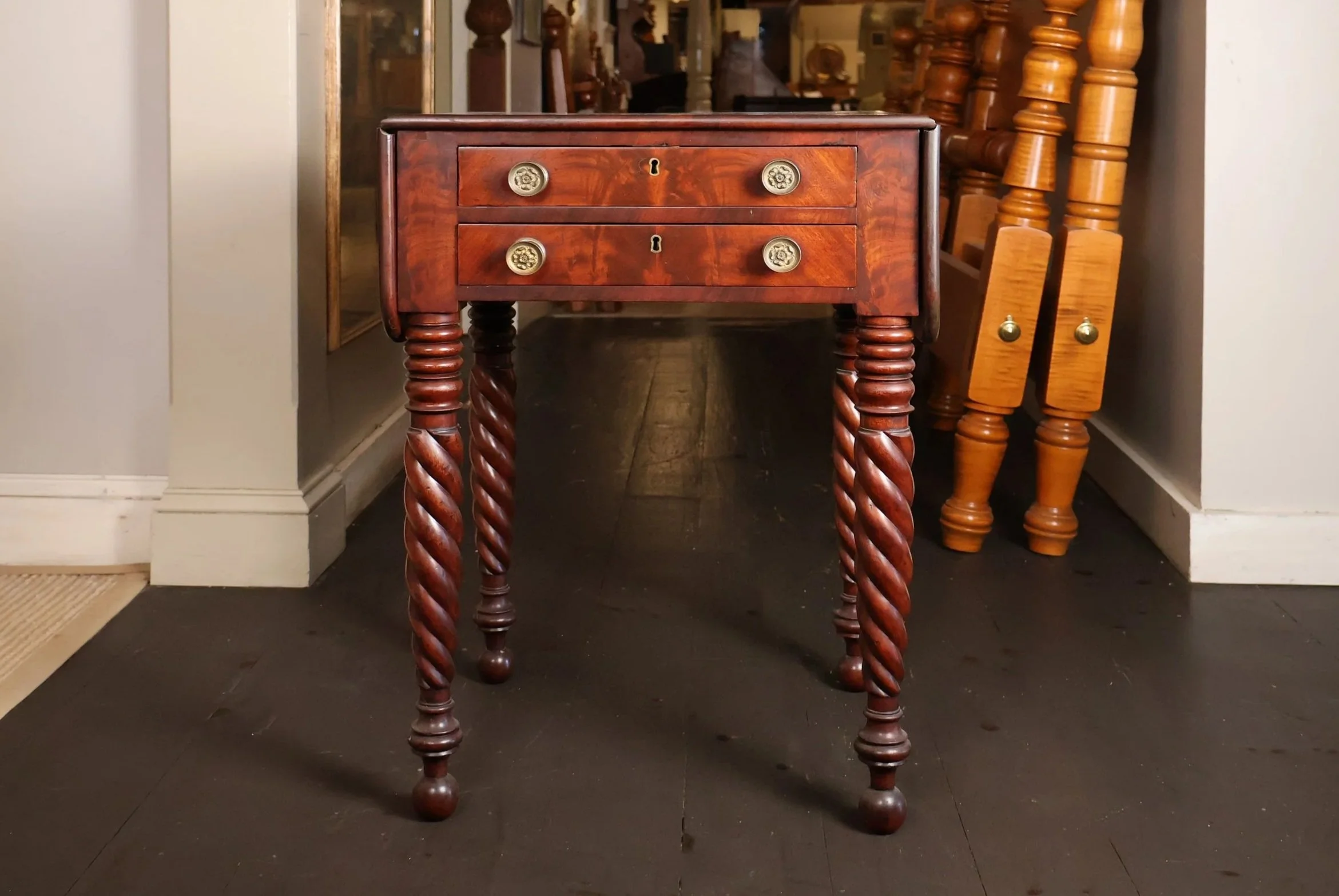 Empire 2 Drawer Drop Leaf Stand in Mahogany, Rope Carved Legs, Circa 1830</p> SKU: ST103025A<p> </p><p>