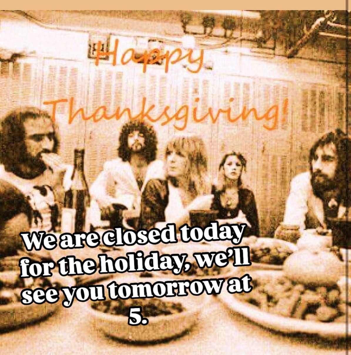 We are closed today to eat, drink, and be thankful for the community and friendship that we enjoy at Evil Eye. Here&rsquo;s to best crew and the best guests! We&rsquo;ll be back at it tomorrow at 5. Cheers!
