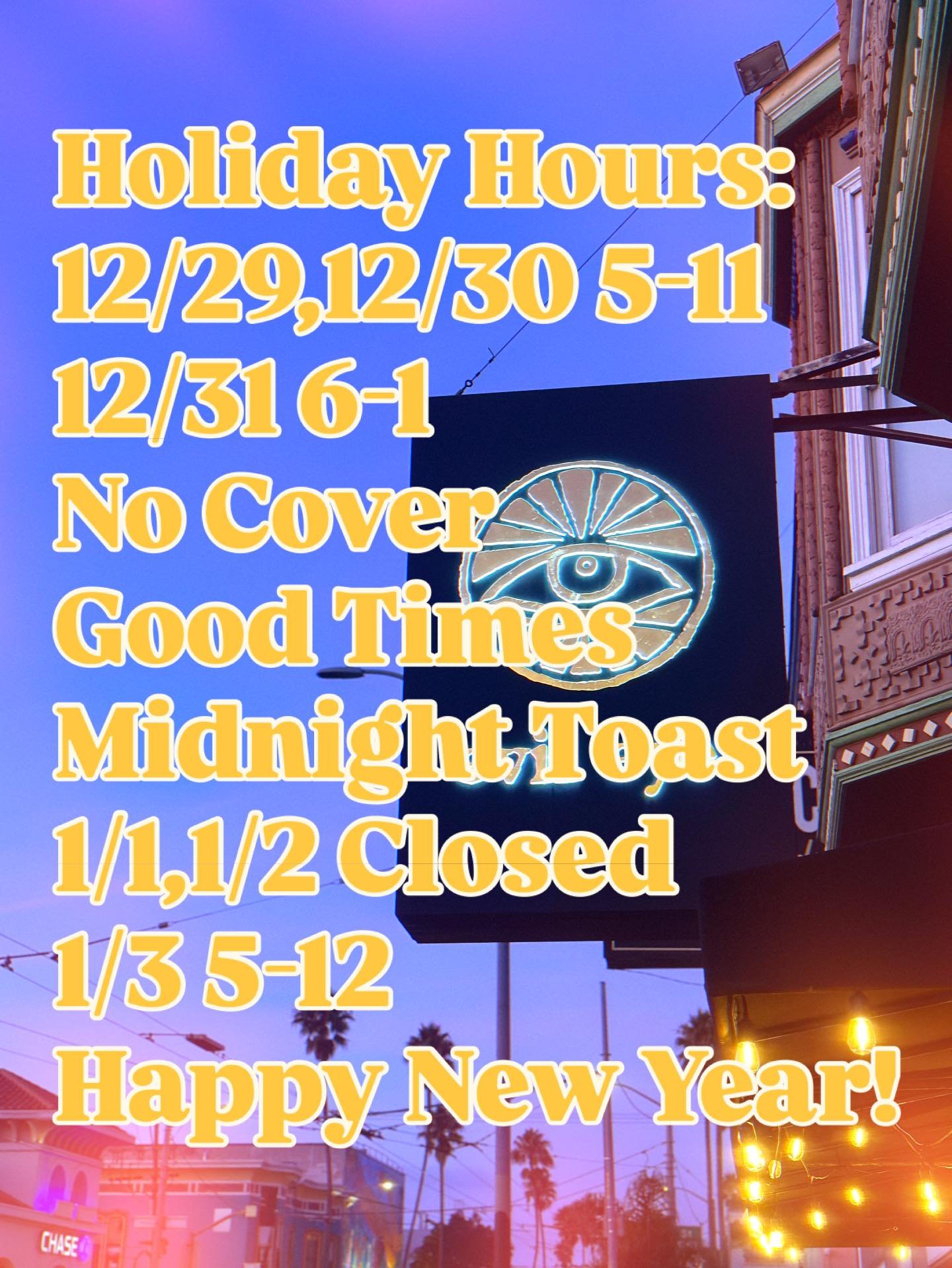 Still deciding how to ring in NYE? We have reservations available for our year end festivities. Join us from 6-1, we&rsquo;ll be slinging bevs and bites and saying adios to 2025. Cheers!