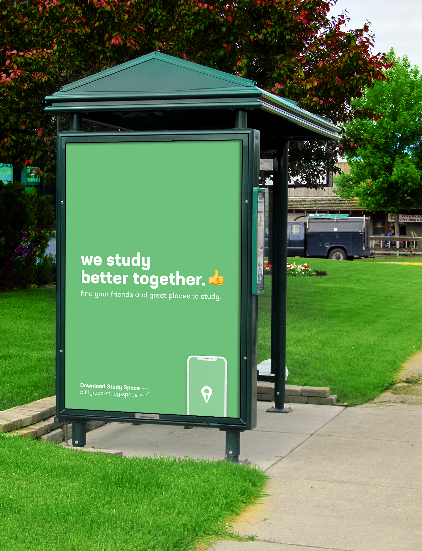 Merchandise Study Space uses merch like paper coffee cups, shirts and stickers as free advertising for the app.