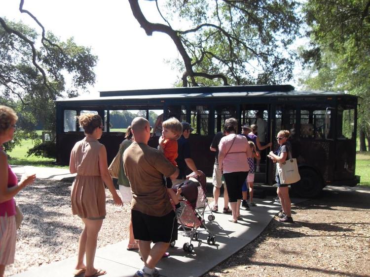 Guests loading the trolley for a tour