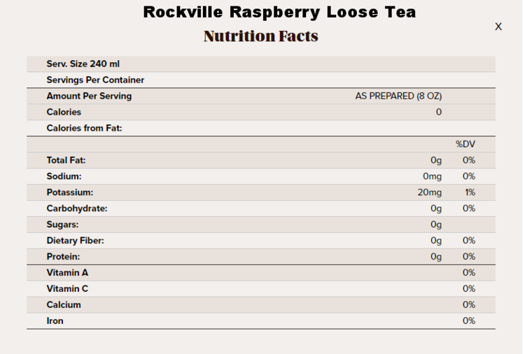 Raspberry loose tea nutritional info.png