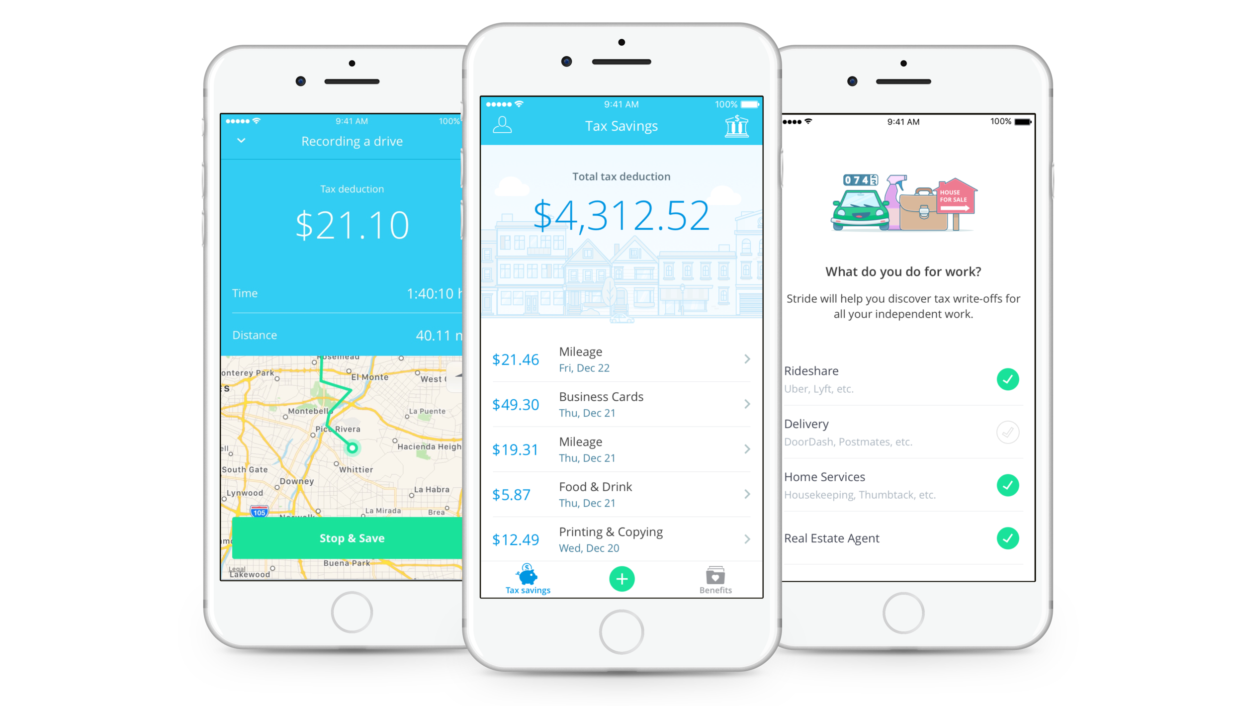 Free business expense & mileage tracker Stride Tax is a free app that helps you log your business mileage, categorize your expenses, upload your receipts, discover money-saving tax deductions, and more. Download it today to start lowering your tax bill. Learn more.