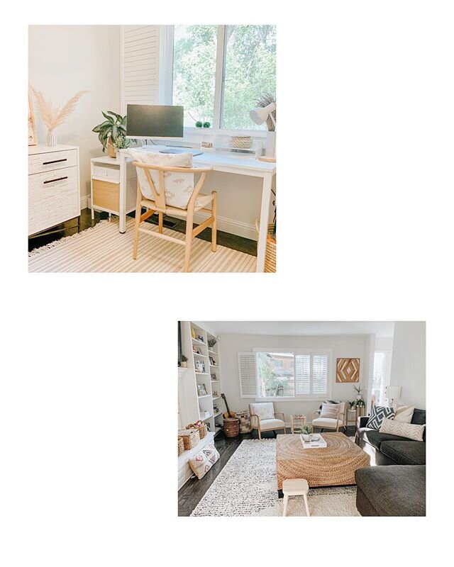 Office + living room ✨ Moving into a new home doesn&rsquo;t always mean you need brand new everything &mdash; I think it&rsquo;s important to figure out what you can keep and what you additions you need. For this project, we kept some larger pieces (