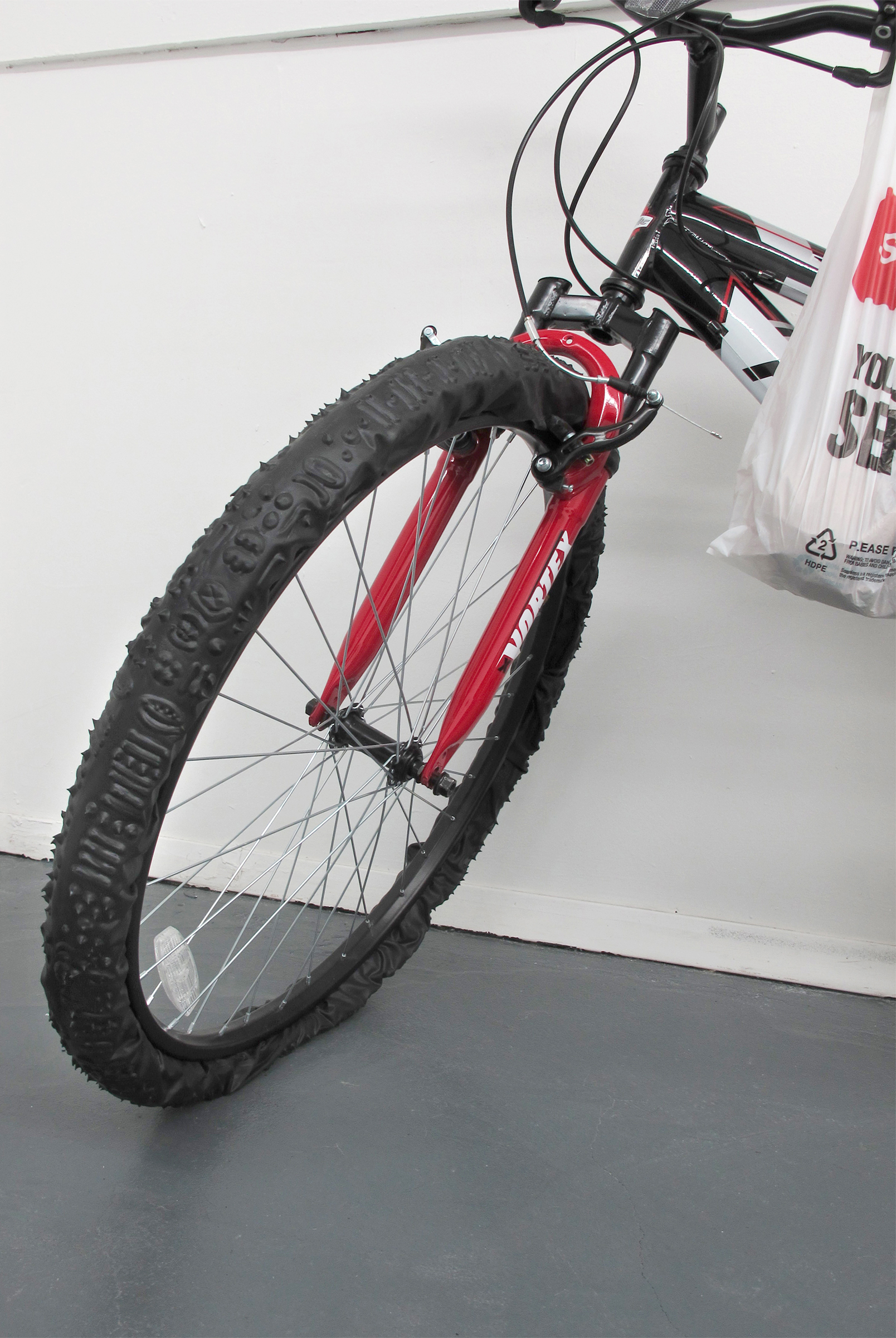  Michael Assiff,&nbsp;Bike  (Seamless, French Intervention in Mexico) ,&nbsp;2015, bicycle, plastic and grocery bags, dimensions variable 