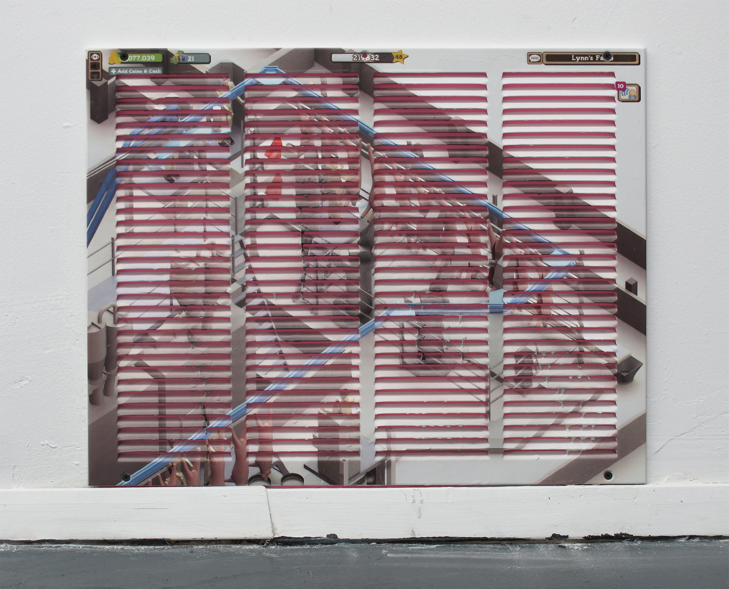 Michael Assiff,  Vent (Automated Slaughter House) , 2015,&nbsp;inkjet print and latex on powder coated steel,&nbsp;21.75 x 21.75 inches 