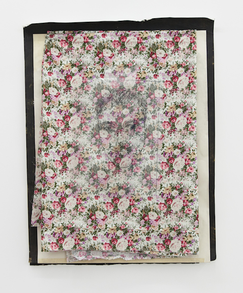  David Flaugher and Win McCarthy,&nbsp; Sweet Potato , 2014, transparency with floral fabric, tape, paint and watercolor on paper, 23 x 18 in 