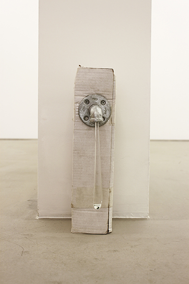  Win McCarthy,&nbsp; The Long Drain (mini) , 2014, glass, pipe fitting, cardboard box, 15.75 x 4.3 x 7.9 in 