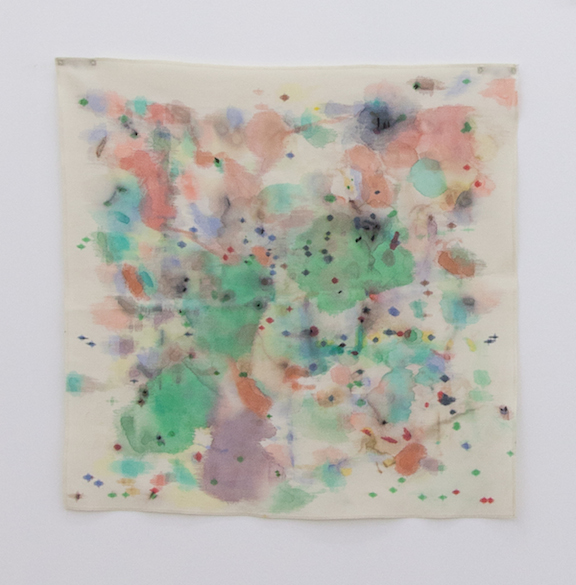  Ross Simonini,&nbsp; Anxiety Napkin 23 , 2014, ink, food, and beverage on cloth napkin, 21 x 18 in 