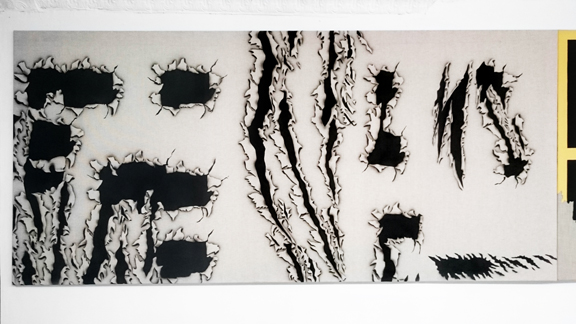  Zoe Barcza,&nbsp; Animorphs.S01E011.The.Reaction , 2015,&nbsp;acrylic on linen,&nbsp;39.4 x 86.6 in 