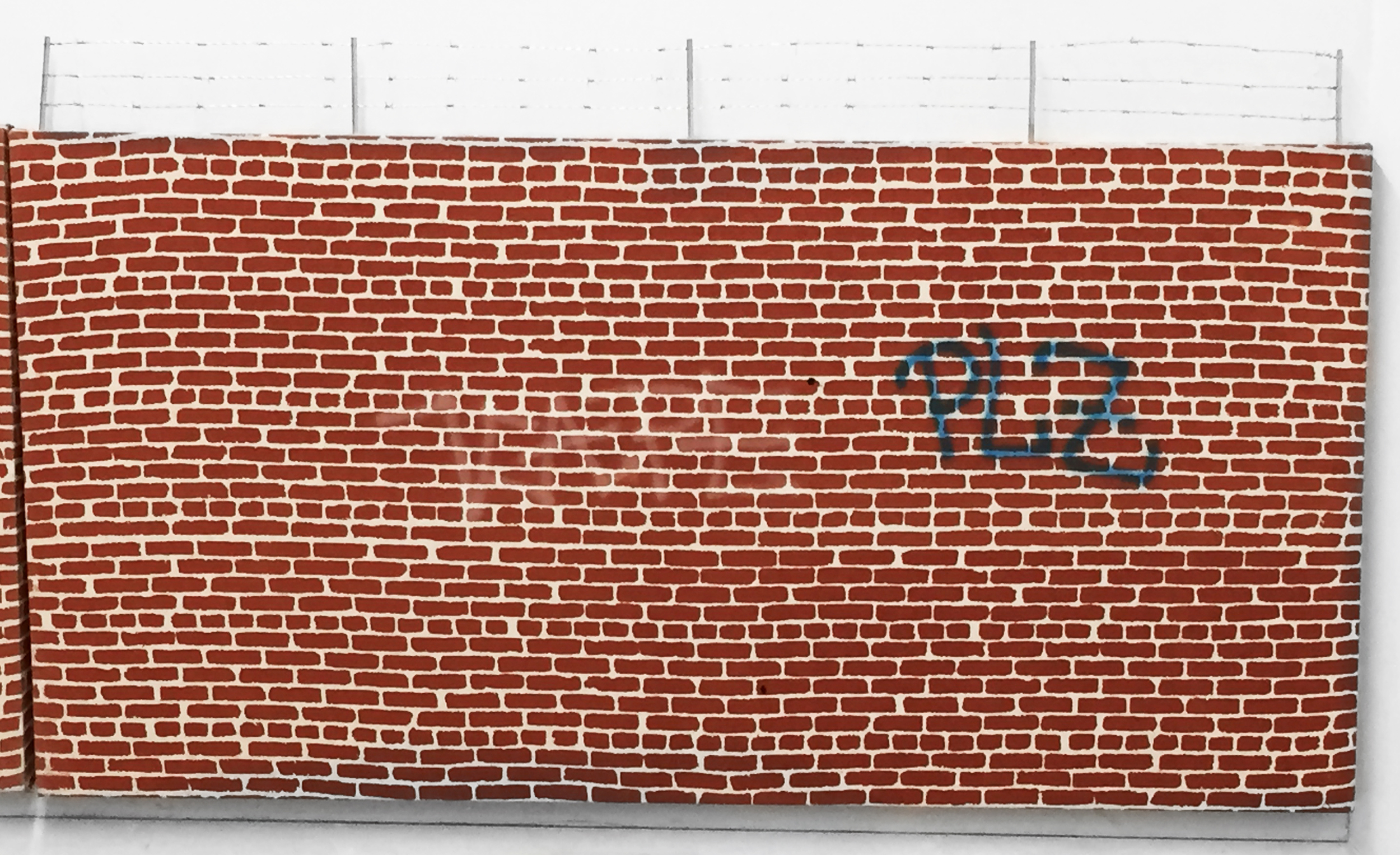 Pentti Monkkonen,&nbsp; Brick Wall (PLZ) , 2014,&nbsp;acrylic, aluminum, steel on canvas,&nbsp;26 x 44 in 
