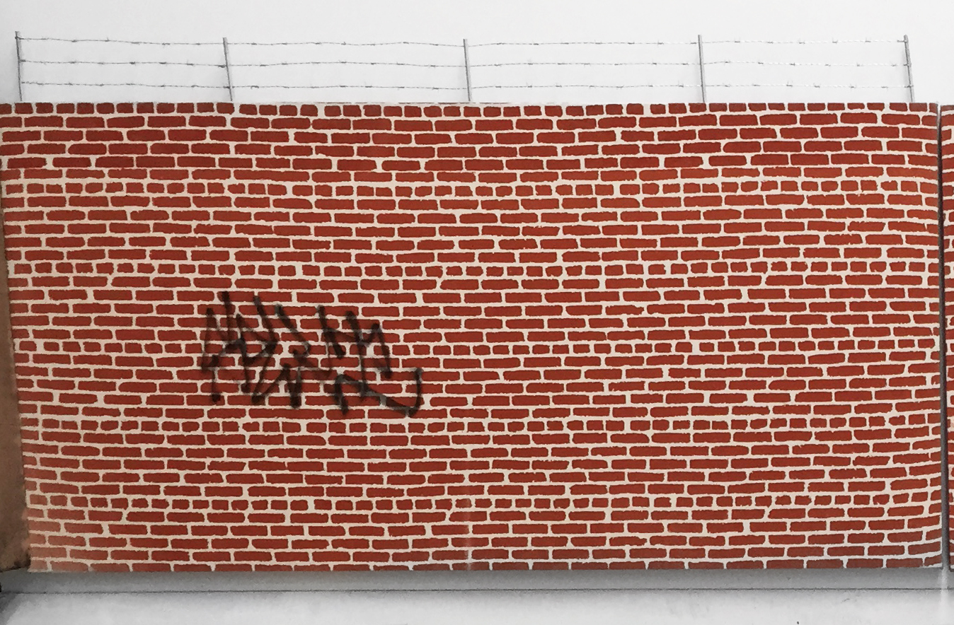  Pentti Monkkonen,&nbsp; Brick Wall (SEKT) , 2014,&nbsp;acrylic, aluminum, steel on canvas,&nbsp;26 x 44 in 