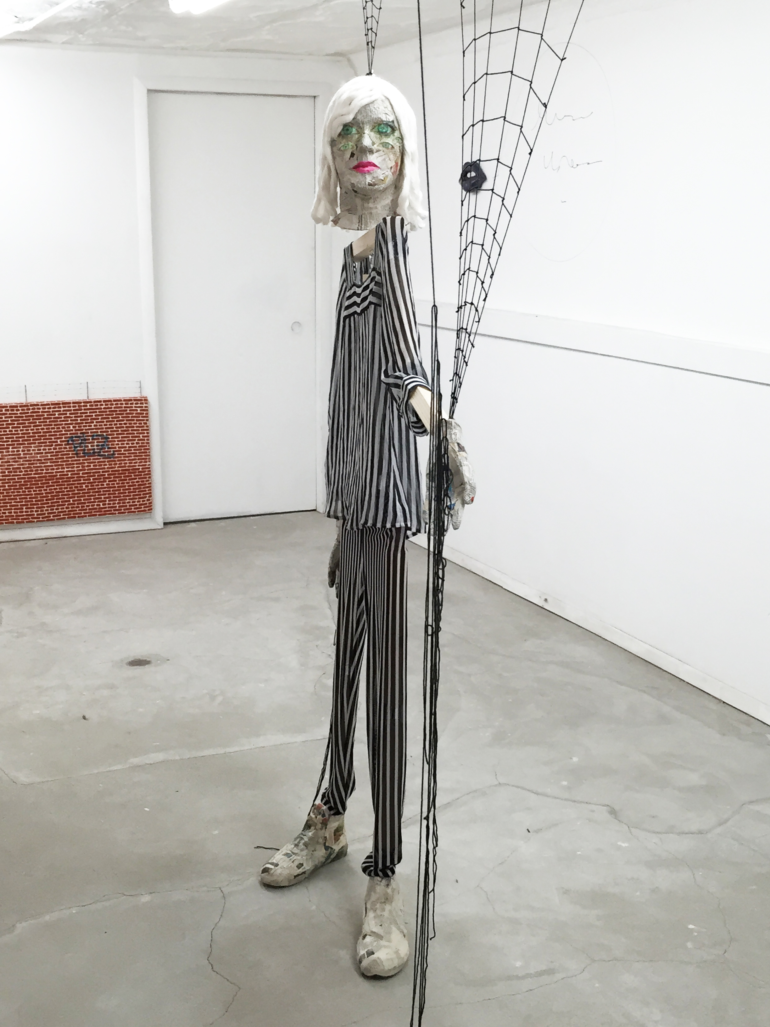  Liz Craft,&nbsp; Spider Woman , 2013,&nbsp;paper mache, yarn, clothing, wood,&nbsp;dimensions variable    