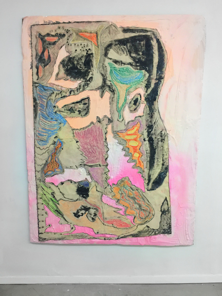  Sophie Stone,&nbsp; Untitled (Pink Canvas) , 2015,&nbsp;oil pastel, pigment, plaster, canvas on foam board,&nbsp;62.5 x 47.5 in 