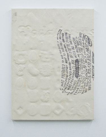 Michael Assiff,&nbsp; Untitled (Testimonial, ‘Sodalicious’ Crush) , 2014,&nbsp;plastic and ink on canvas,&nbsp;32 x 24 in 