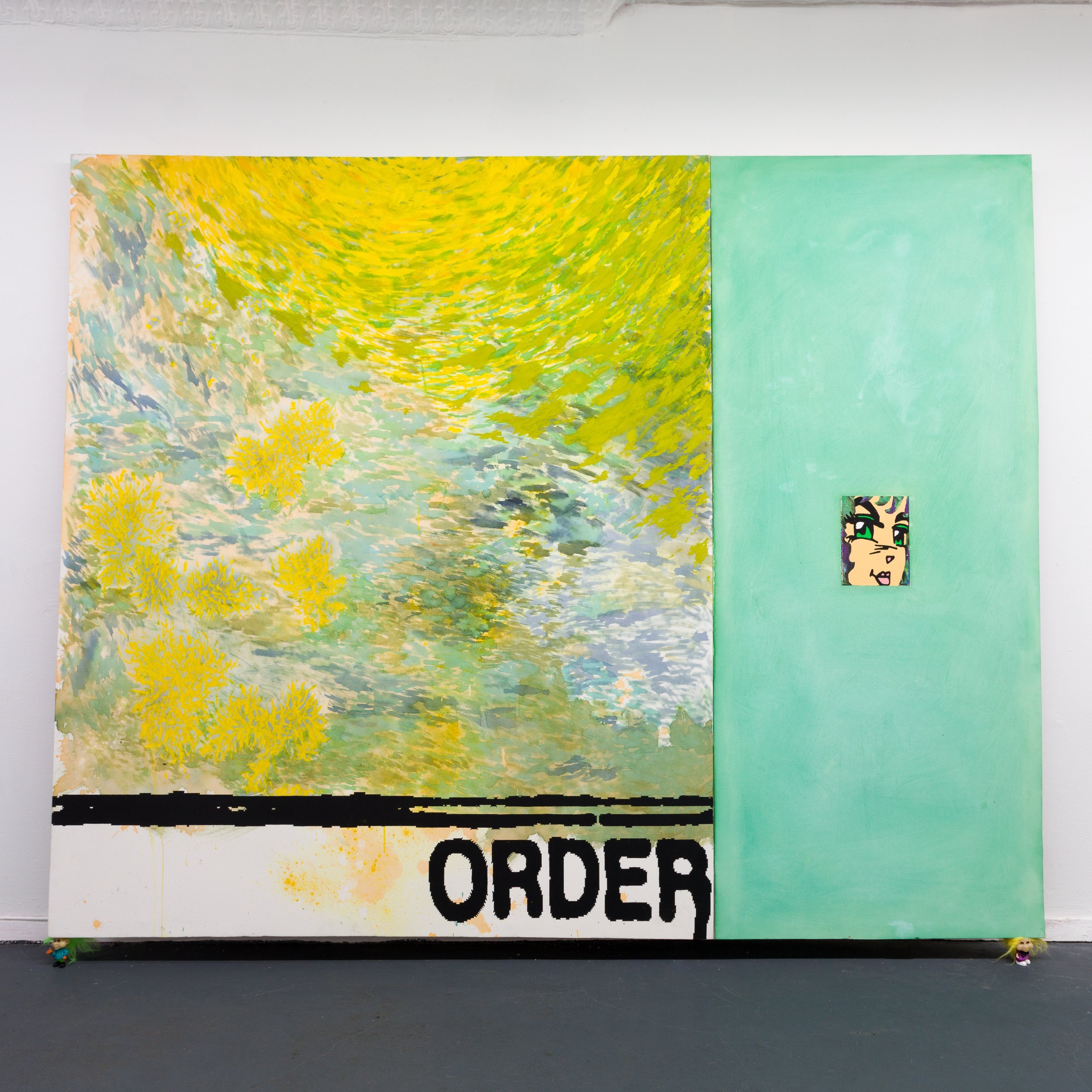   AJ Kahn,   Order_8_P.L.U.R. , 2022, Ink and silkscreen on canvas, 72 x 90 in, 182.9 x 228.6 cm 