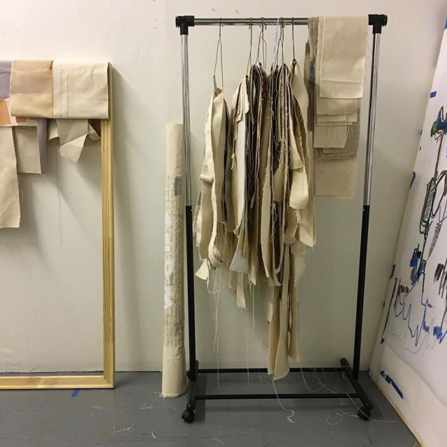 Finally organized in order to continue working (and welcome more mess). #salerack #tornpaintings #yohoartists #yohostudios