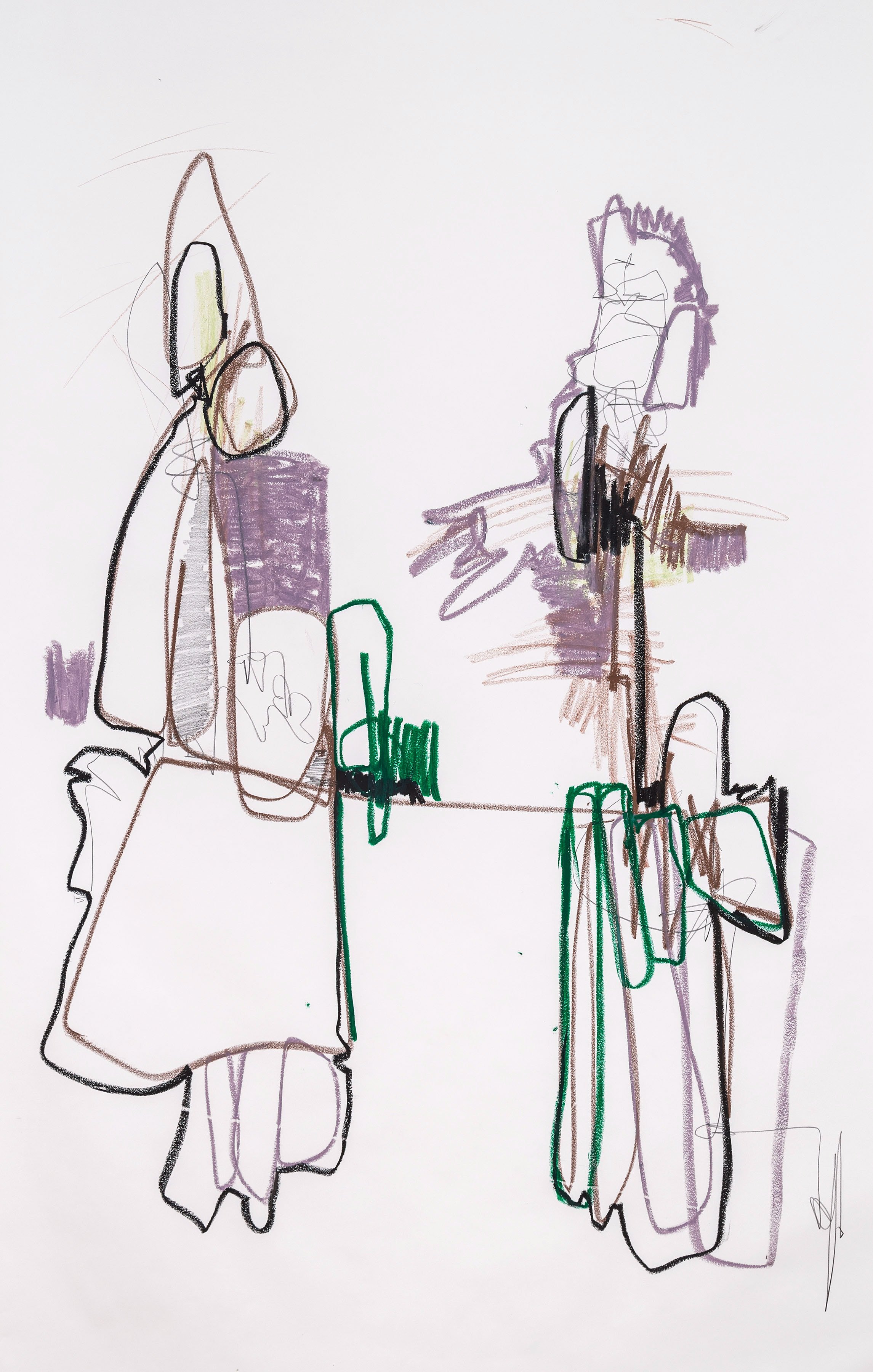   Connector,  Hook &amp; Eye Project - Mary Prescott, piano, 2012, oil stick, charcoal &amp; pencil on paper, 68x38" 