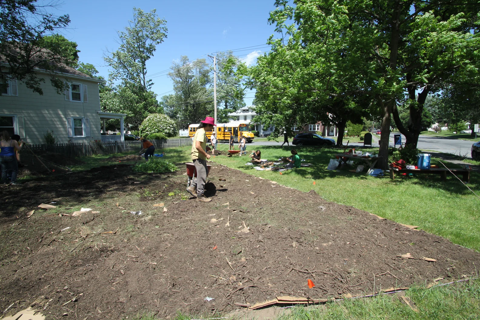 Two year old aged horse manure being shoveled and raked onto a layer of cardboard!