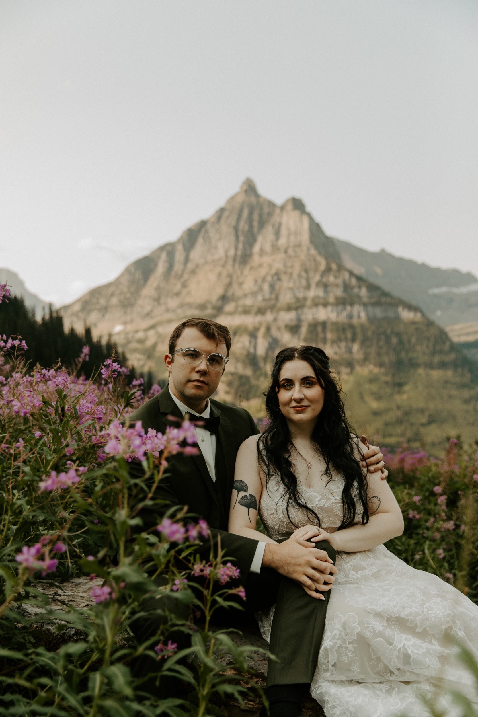 bride and groom in glacier national park