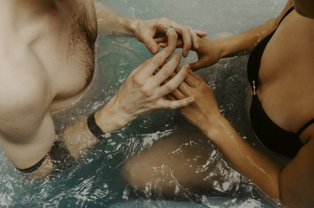 couples boudoir in hot tub