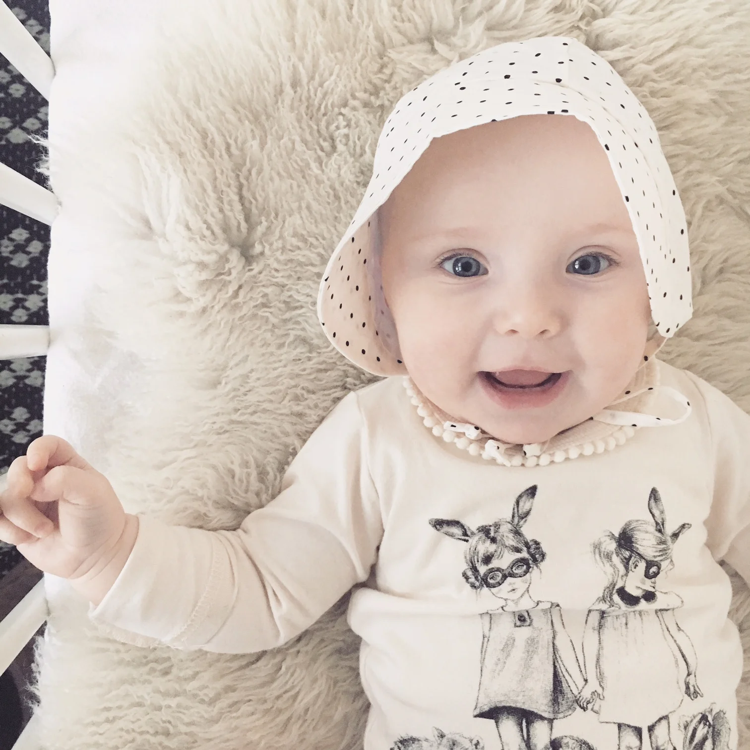Antique Spot Bonnet by Little Teddy. Tee by Rock Your Baby.