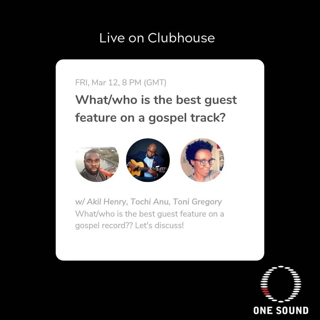 Live on Clubhouse tonightttttt @tochianu @tonigregz 

Come join us!

#clubhouse #gospel #onesoundmusic