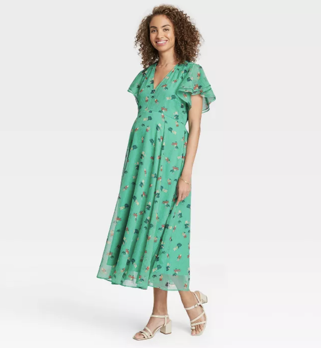 Flutter Short Sleeve Chiffon Maternity Dress