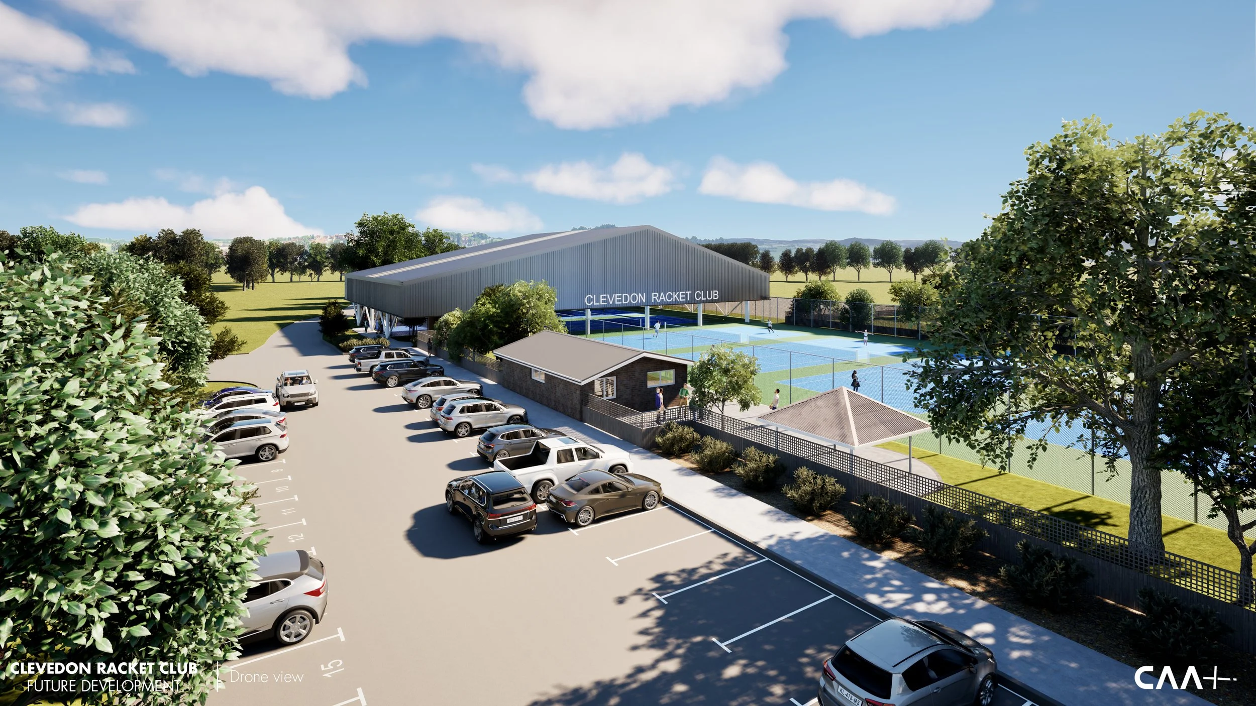 Birds eye view overlooking the new facilities 
