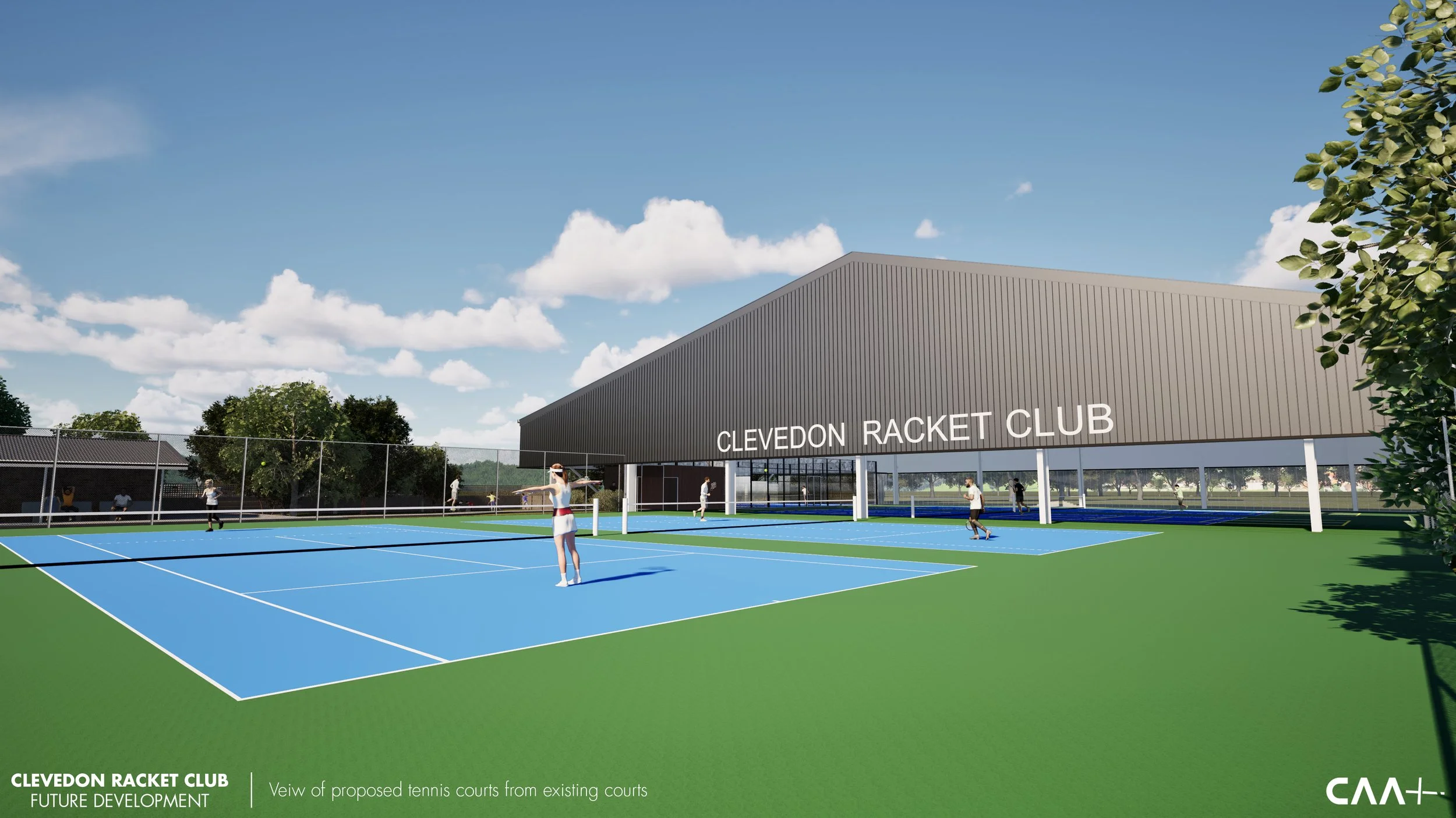 View from the back of the existing tennis courts to new covered courts