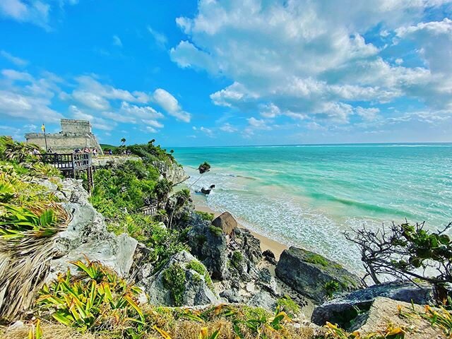 Cliff side at the Tulum Ruins // ended up gazing more at the water than stones but still loved it! #tulum #hiking #history #turquoise #ocean #cliffs #mexico #naturalbeauty #travelgram #wanderlust #tlpicks #tripadvisor #blues #parks