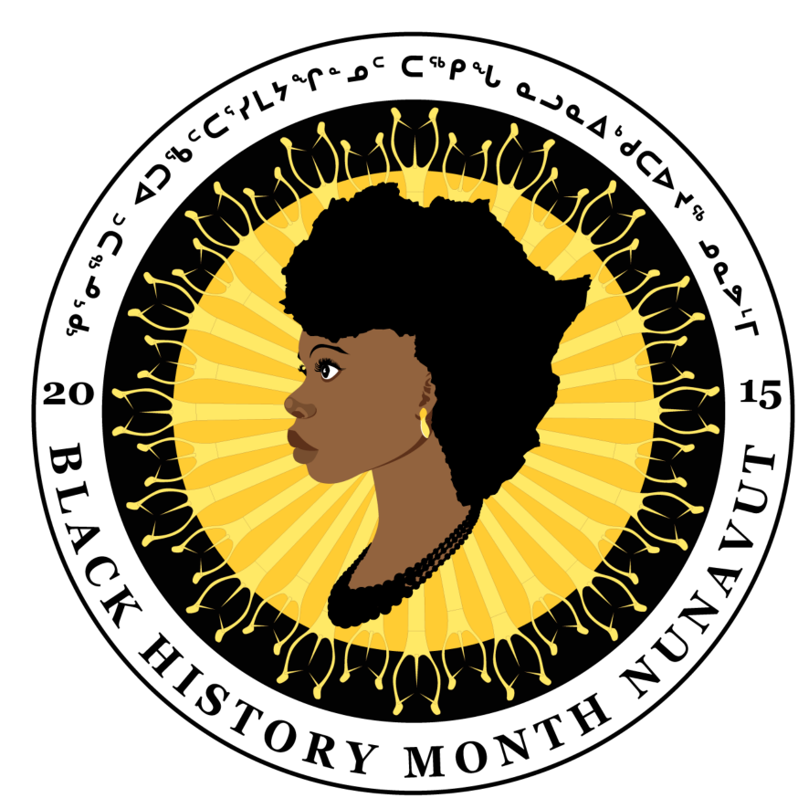 The Iqaluit Black History Month logo, designed by Lekan Thomas, combines elements from African, Nunavut, and Canadian culture.