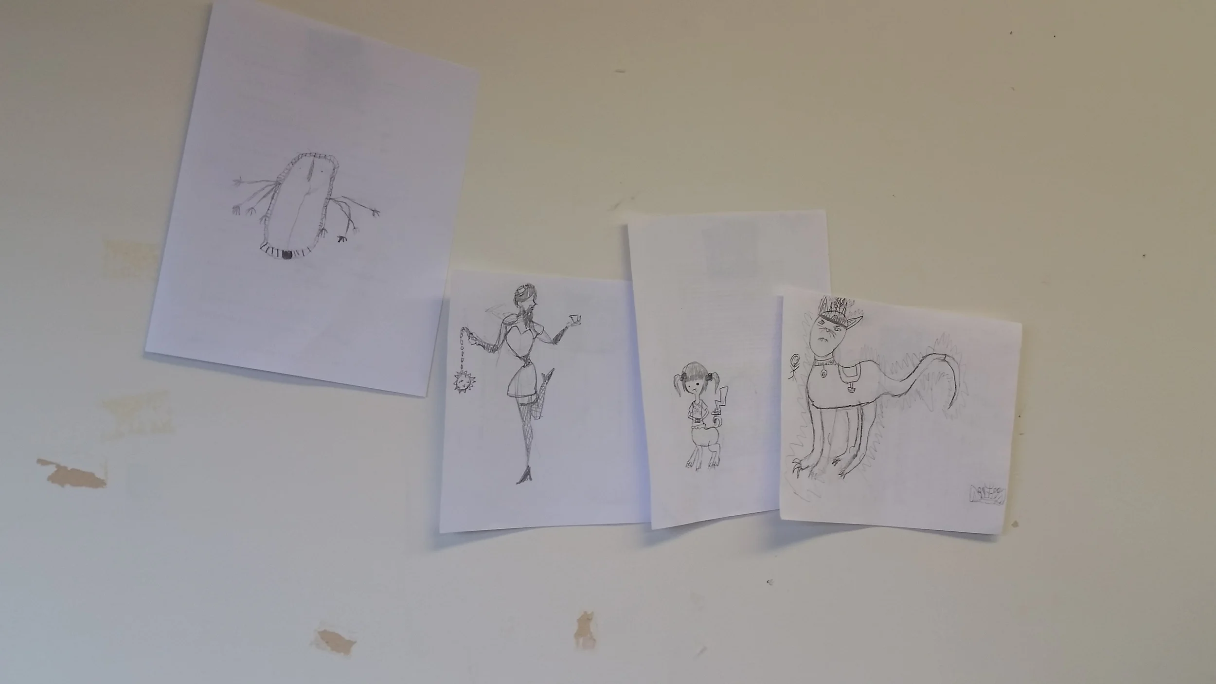 Final sketches for each of the four characters. Photo by Pascale Arpin.