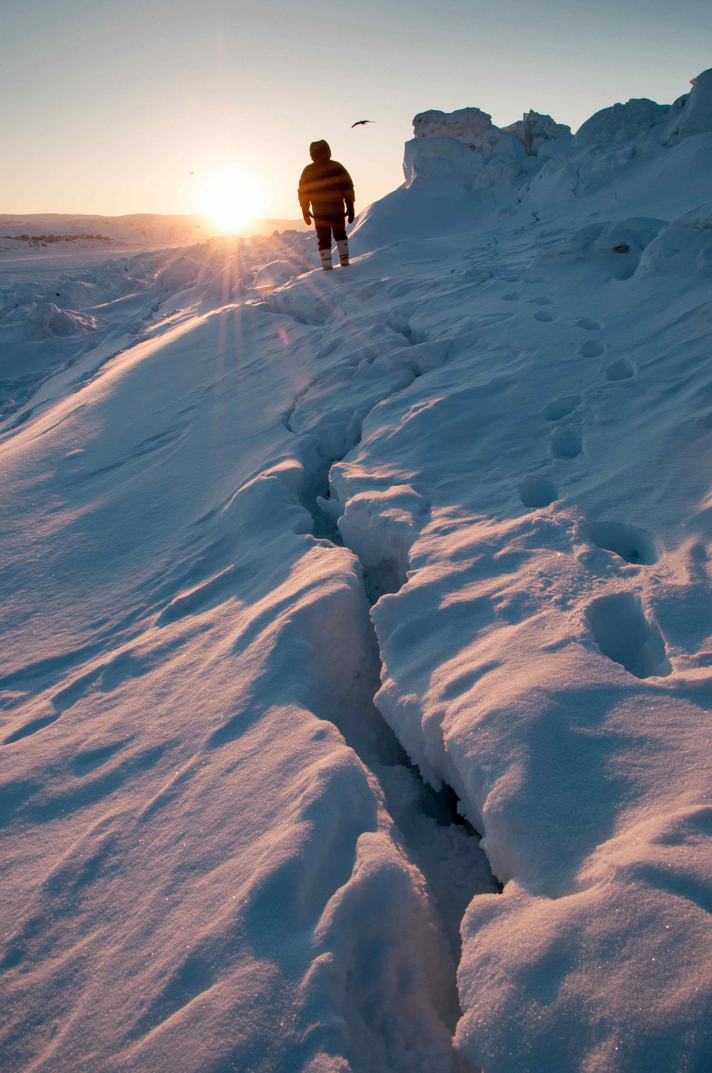 The strong winds dropped the wind chill down to -42C, as we waited for the sun to rise. Photograph by Pamela Wood.