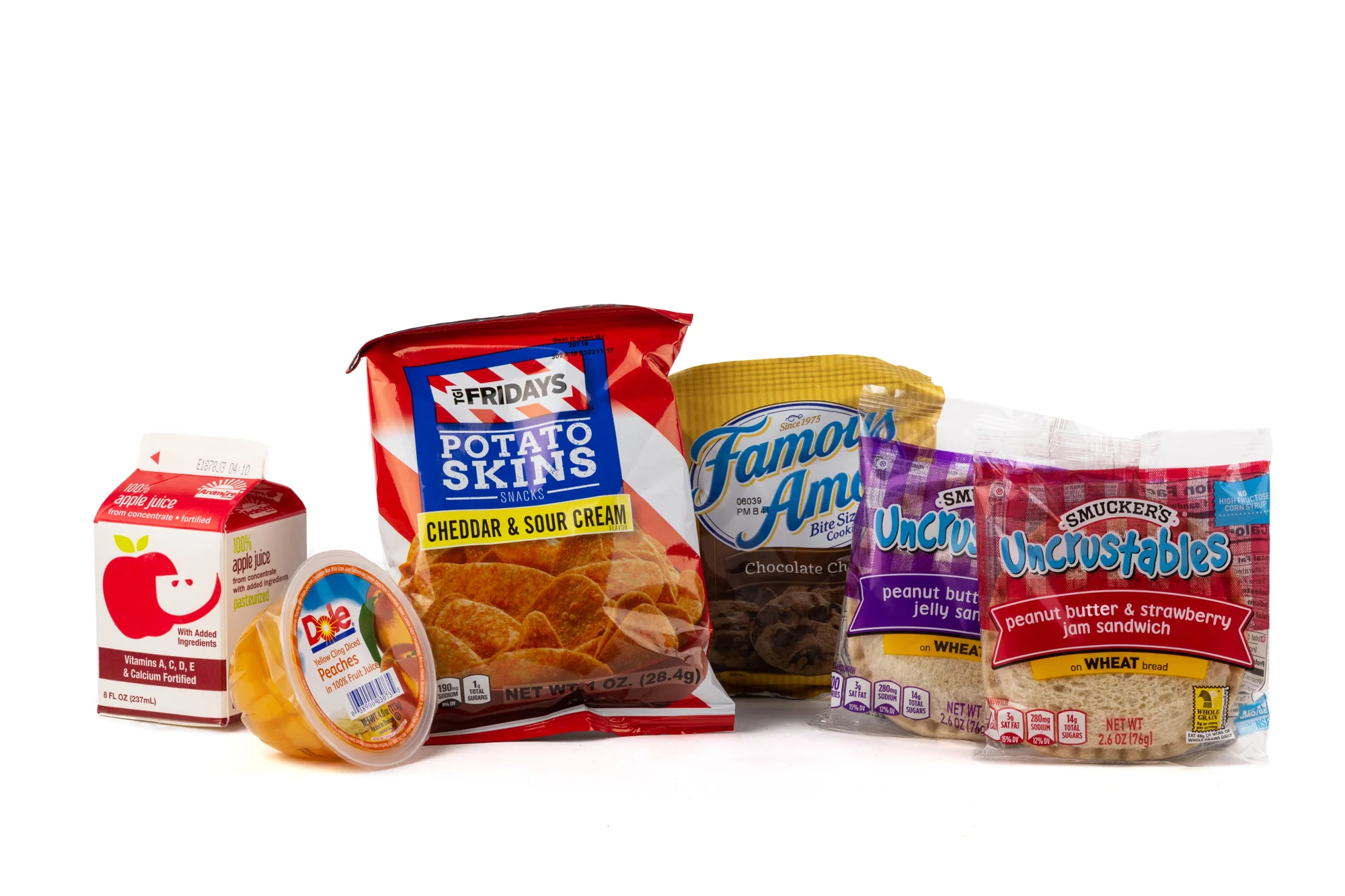 FKMK03- Peanut Butter & Jelly Sandwich - Frozen Sandwich Peanut Butter & Grape Jelly Sandwich Peanut Butter & Straw Jam Frozen Apple Juice Diced Peach Cup Chip Potato TGIF Cheddar Sour Cream Cookie Choc Chip Famous Amos Candy Mint Starlight Spearmint