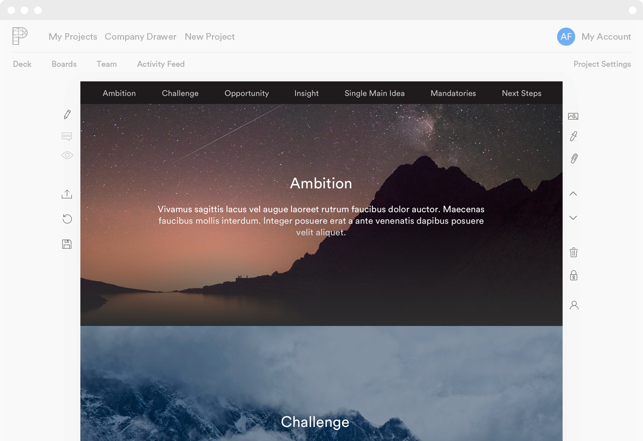Create strategy documents, presentations and briefs in Sky. We’ve made it easy to create documents with templates designed for visually appealing formats so that you can control how your team creates and edits.